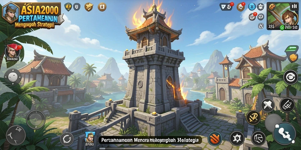 Tangkapan layar utama ASIA200 menunjukkan aksi pertahanan menara yang mendebarkan.