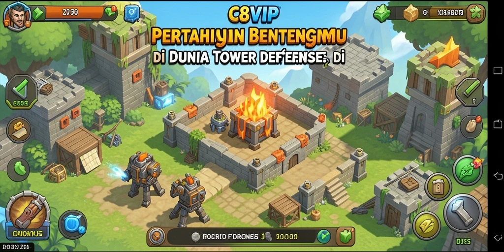 Screenshot utama C8VIP menampilkan aksi seru dalam Tower Defense.
