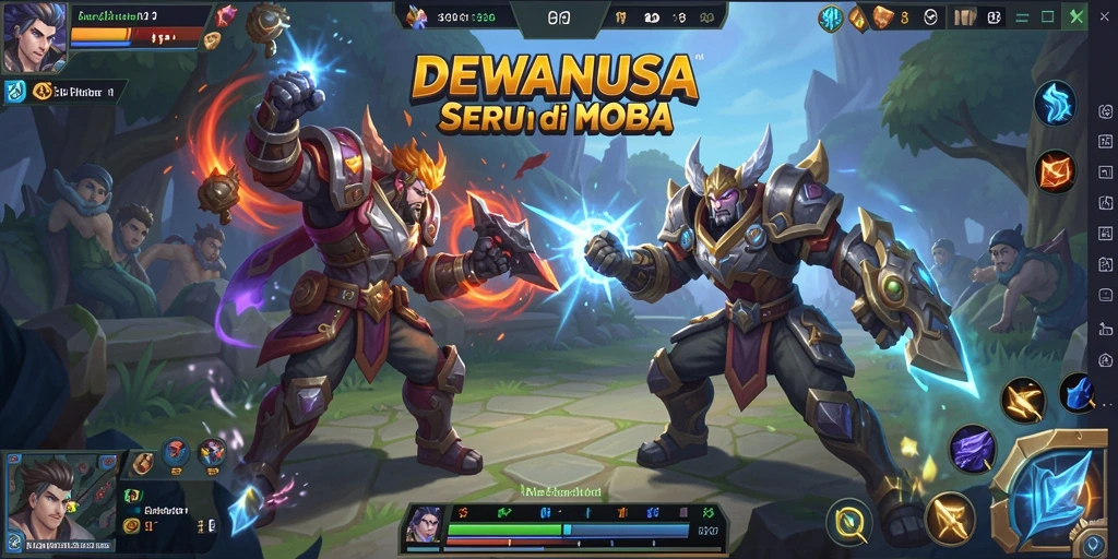 Screenshot dari gameplay MOBA DEWANUSA yang penuh aksi.