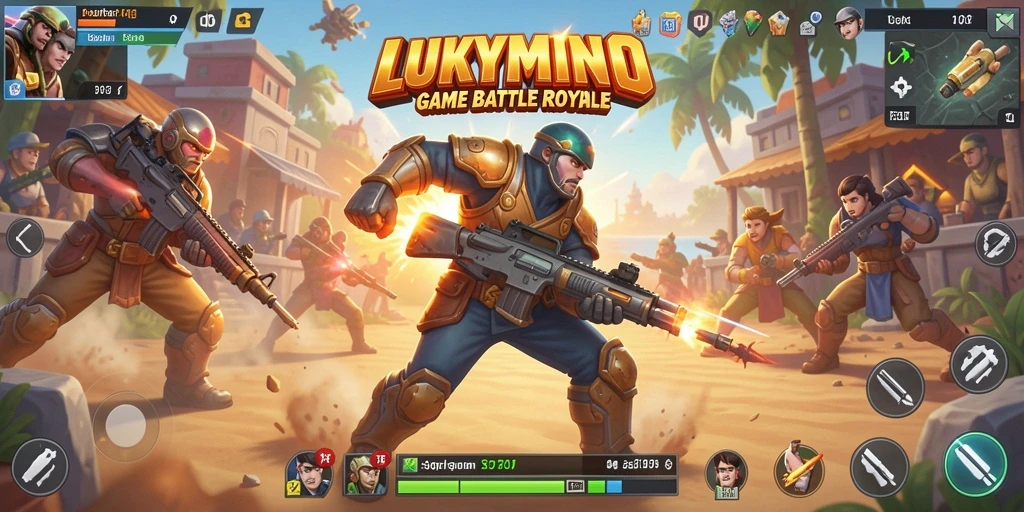 Gameplay LUKYMINO yang intens dalam pertempuran Battle Royale.